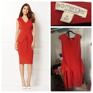 New York & Company Eva Mendes Red Orange Ribbed Knit Thick Sheath Dress Size XL